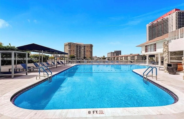 view of swimming pool with a patio