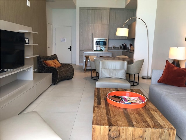 living room with light tile patterned floors