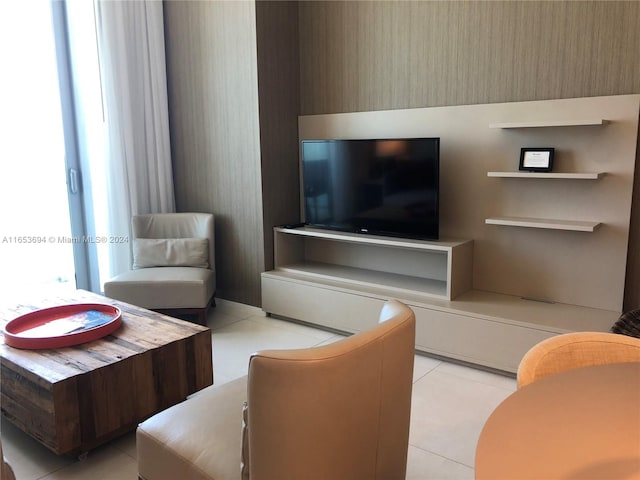 living room featuring light tile patterned flooring