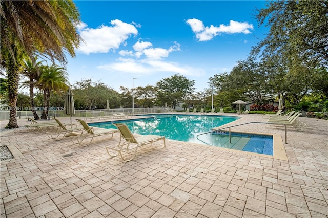 view of swimming pool with a patio