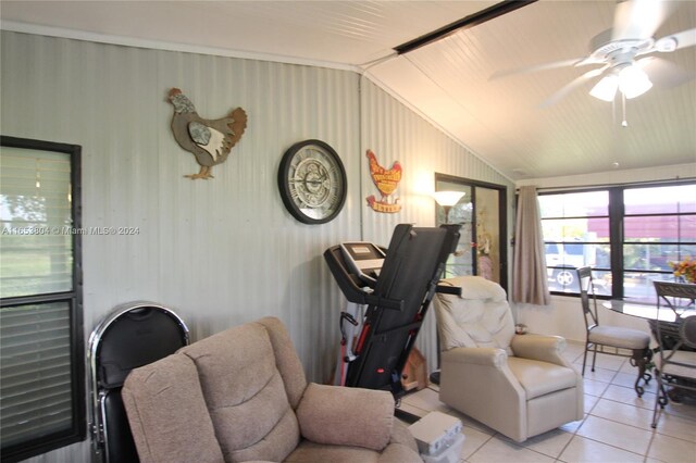 1113 Lissie Ln, Bulkhead Ridge, FL 34974 - interior space with lofted ceiling, ceiling fan, and light tile patterned floors