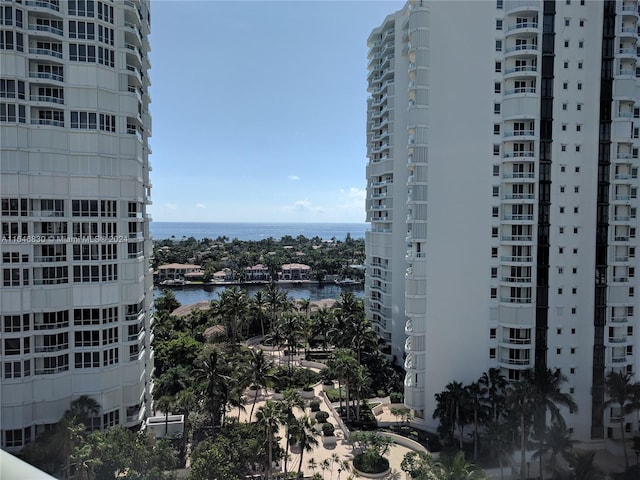 property's view of city featuring a water view