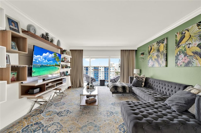 living room featuring ornamental molding