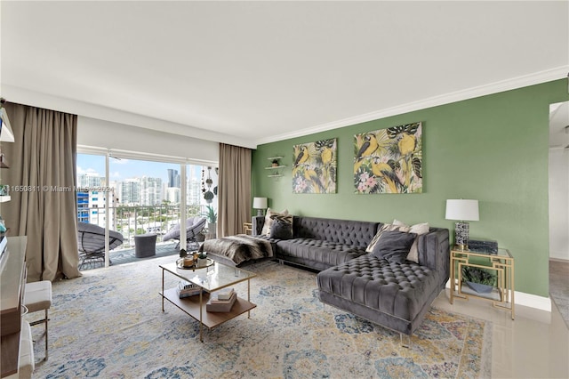 living room featuring ornamental molding