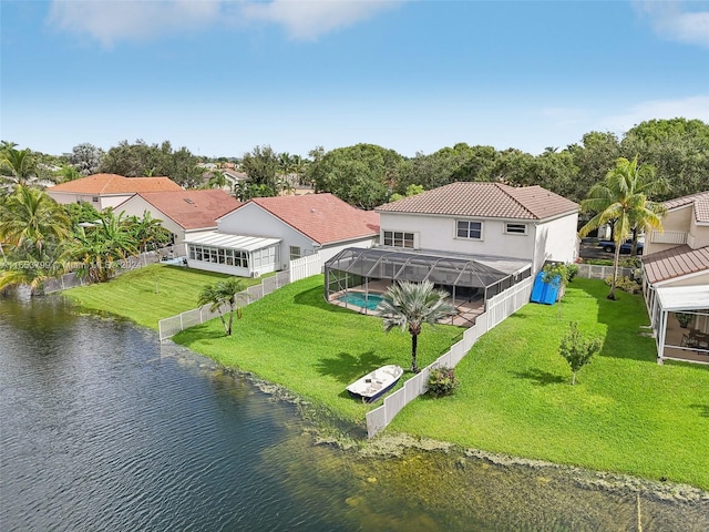 aerial view with a water view