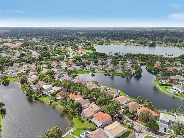 aerial view with a water view