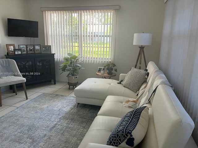 living room featuring light tile patterned floors