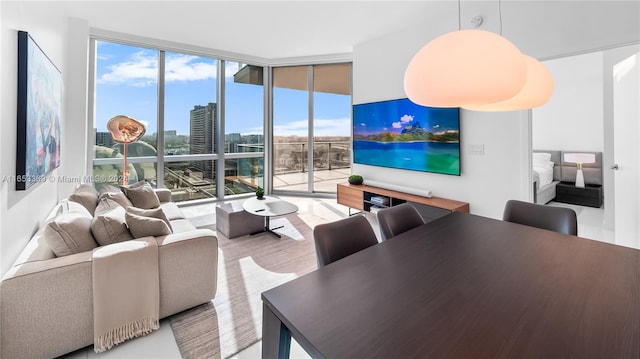 living area featuring floor to ceiling windows