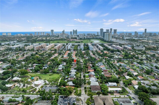 aerial view featuring a water view