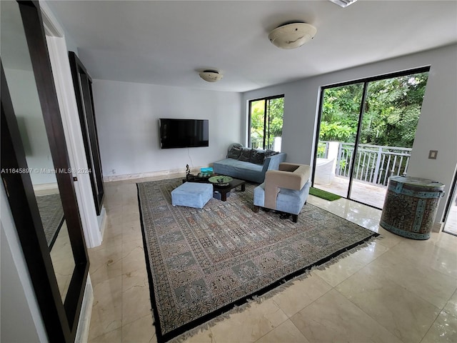 living room featuring light tile patterned floors