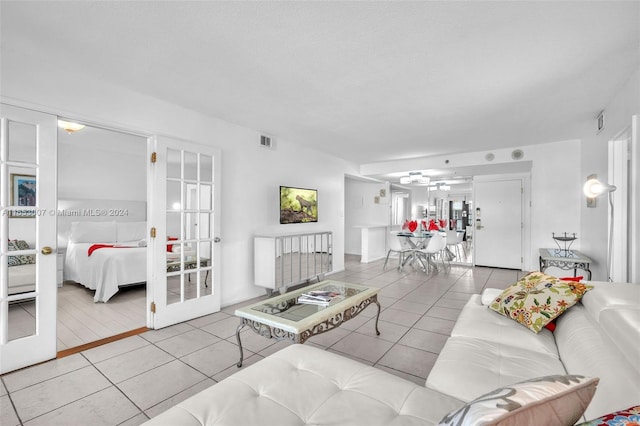 living room featuring light tile patterned floors