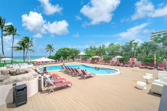 view of pool featuring a deck