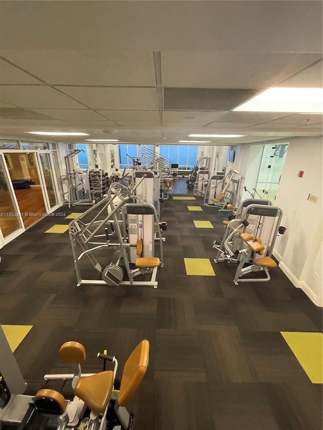808 Brickell Key Dr Unit 2005, Miami, FL 33131 - workout area with carpet flooring and a paneled ceiling