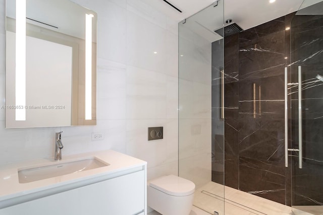 300 Biscayne Blvd Way Unit 902, Miami, FL 33131 - full bathroom with tile walls, vanity, a marble finish shower, and toilet