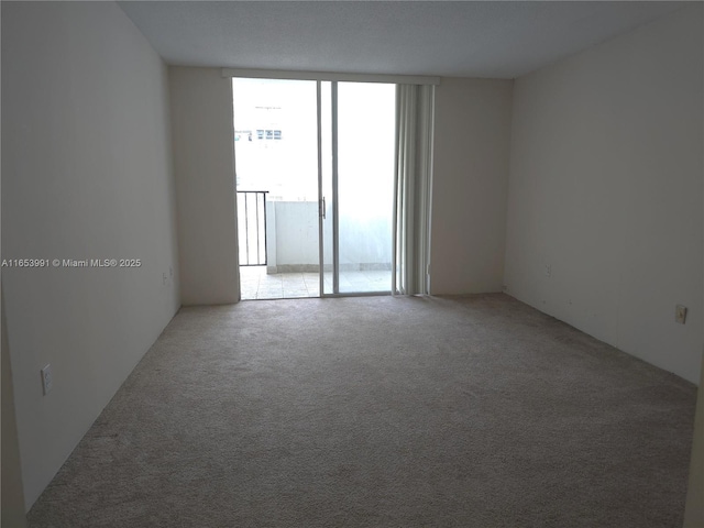 empty room featuring floor to ceiling windows and light colored carpet