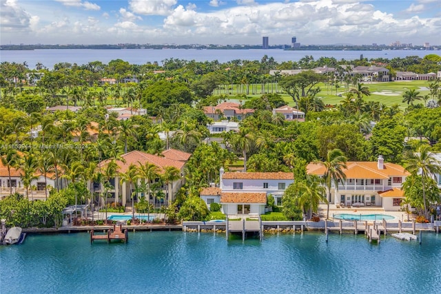 bird's eye view featuring a water view