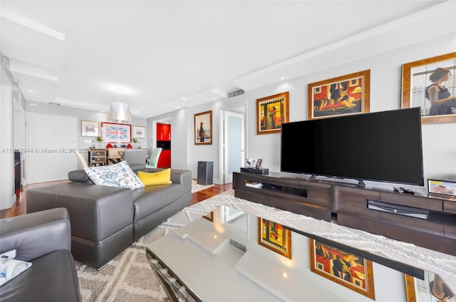 living room with light hardwood / wood-style floors