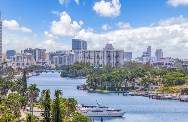 city view with a water view