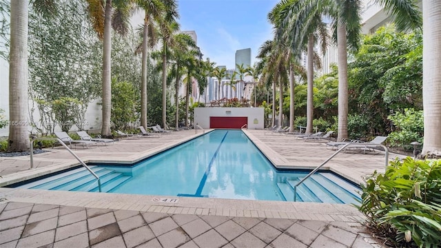 view of pool featuring a patio