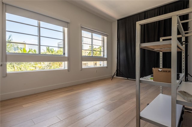 bedroom with light hardwood / wood-style flooring