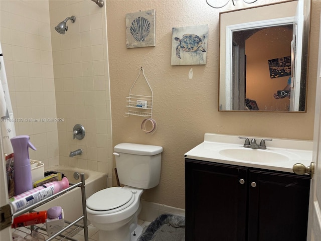 full bathroom with vanity, toilet, tile patterned floors, and shower / bath combo