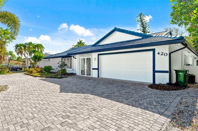 exterior space with a garage