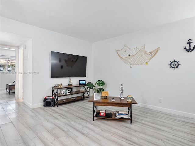 living room with light hardwood / wood-style flooring