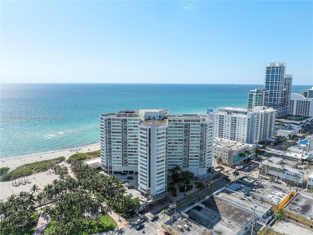 bird's eye view with a view of the beach and a water view