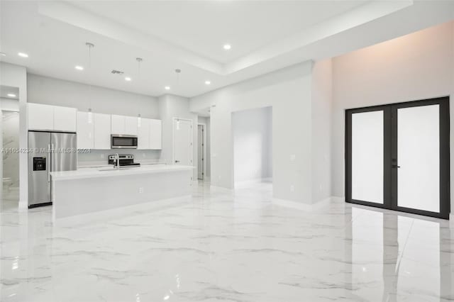 spare room featuring a healthy amount of sunlight and a tray ceiling