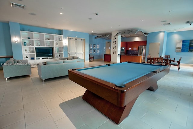 game room featuring light tile patterned floors, visible vents, and recessed lighting