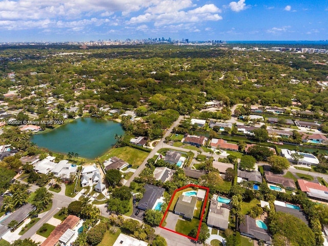 aerial view with a water view