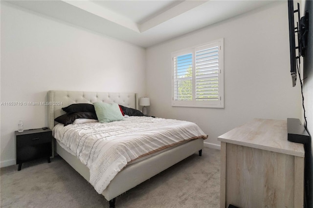 bedroom with light colored carpet