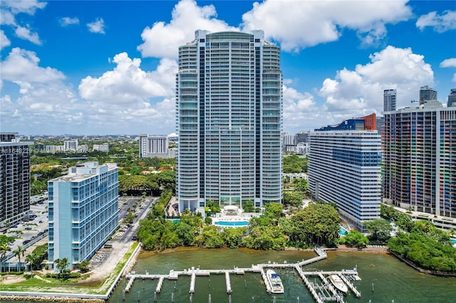 exterior space with a water view