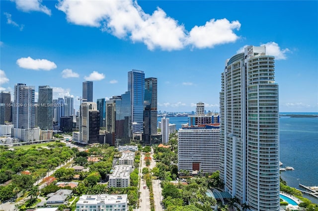 property's view of city featuring a water view