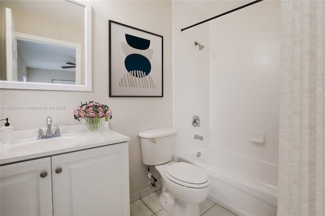 full bathroom with vanity, toilet, tile patterned floors, and shower / bath combination with curtain