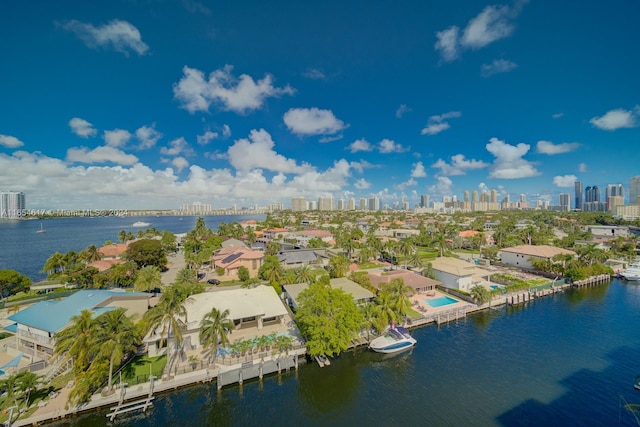 aerial view featuring a water view