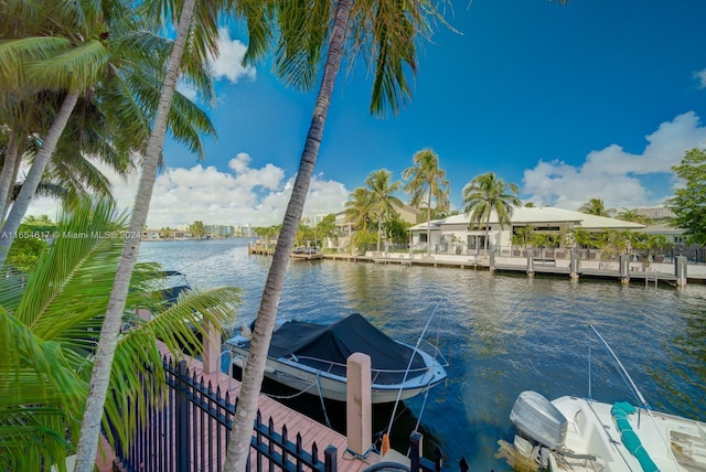 dock area featuring a water view