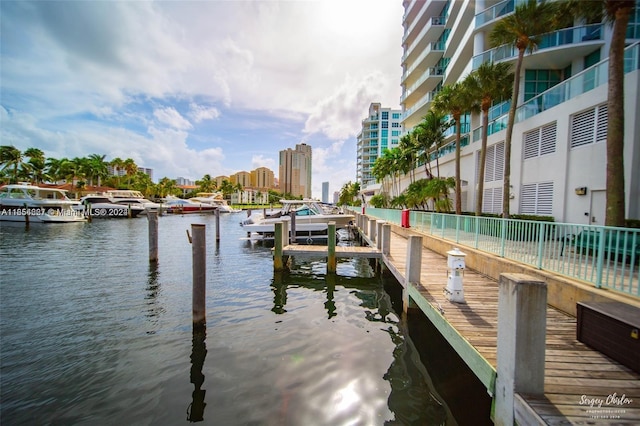 dock area featuring a water view