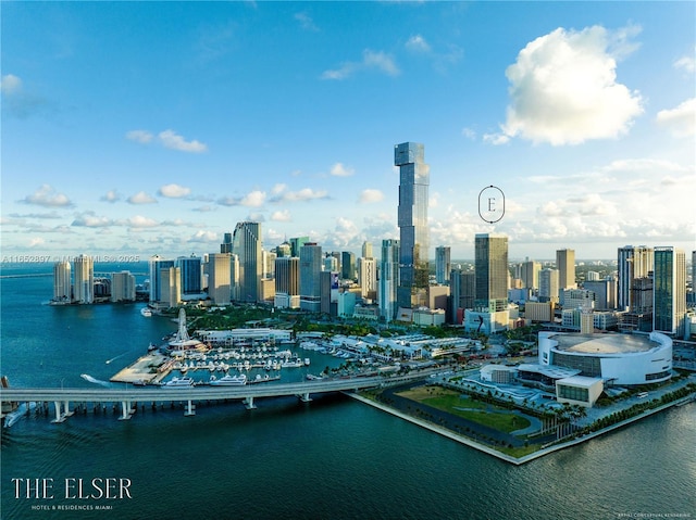 property's view of city with a water view