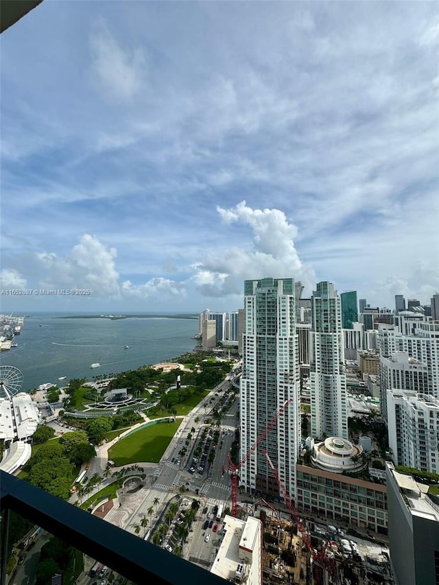 aerial view featuring a water view