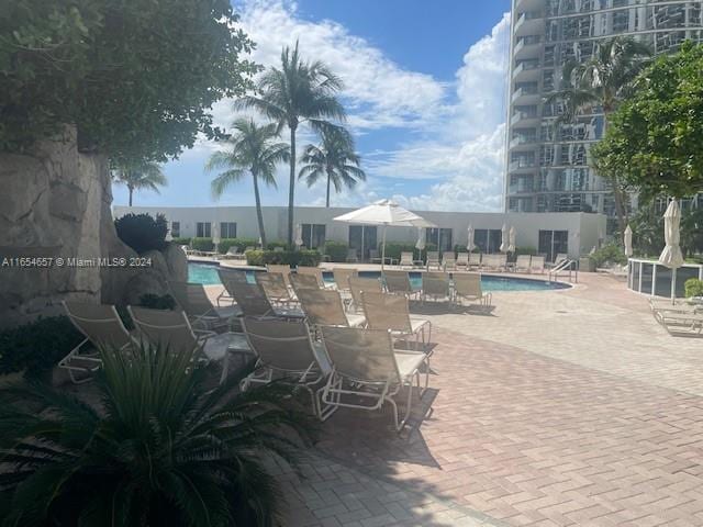 view of pool featuring a patio