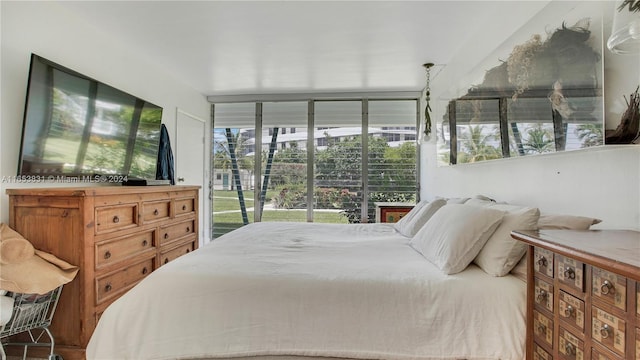 bedroom with access to outside and expansive windows