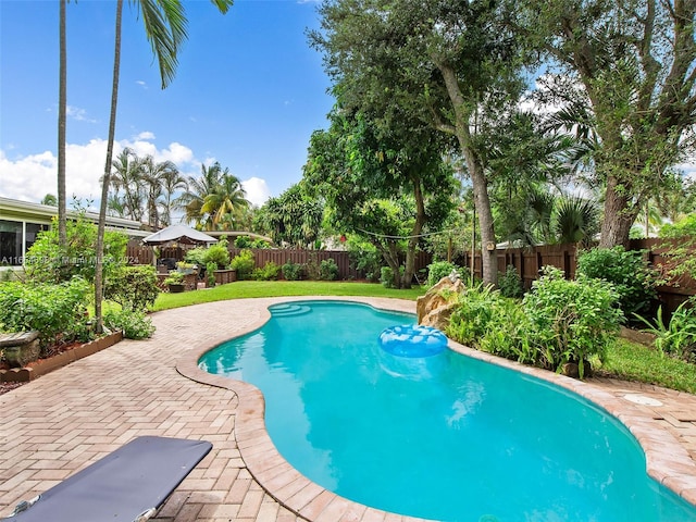 view of swimming pool featuring a patio area