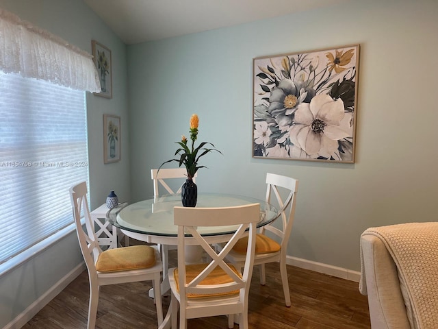 dining area featuring dark wood-type flooring