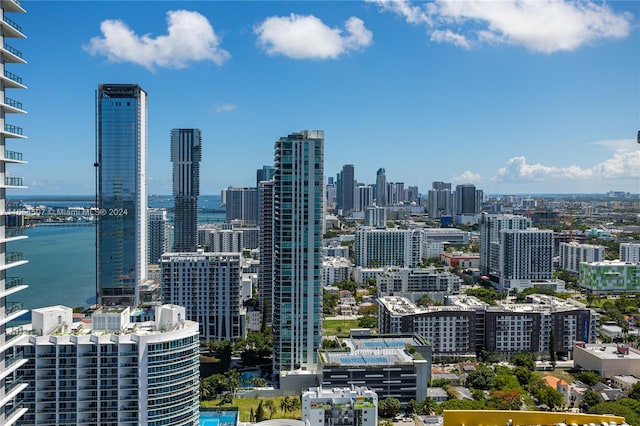 property's view of city featuring a water view