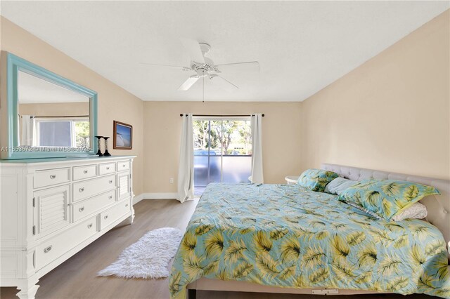 bedroom featuring ceiling fan and hardwood / wood-style floors