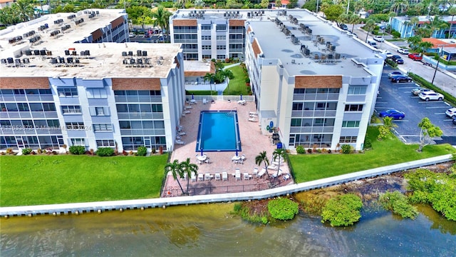 aerial view featuring a water view