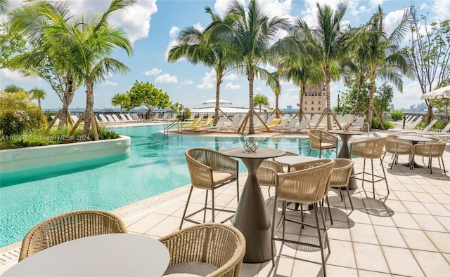 view of swimming pool with a patio area