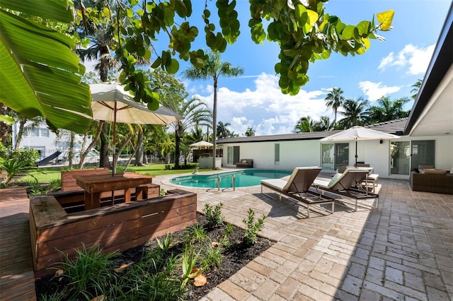 view of swimming pool featuring a patio