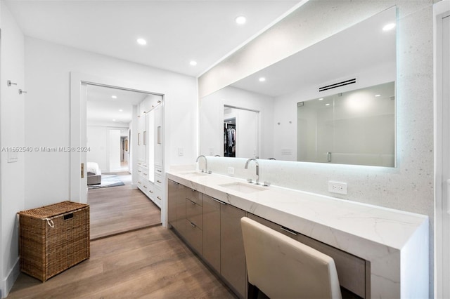 bathroom featuring vanity and wood-type flooring